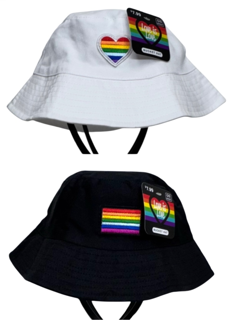 ABG Two Pride Rainbow Patch Bucket Hats White & Black Nwt Unisex Size OS